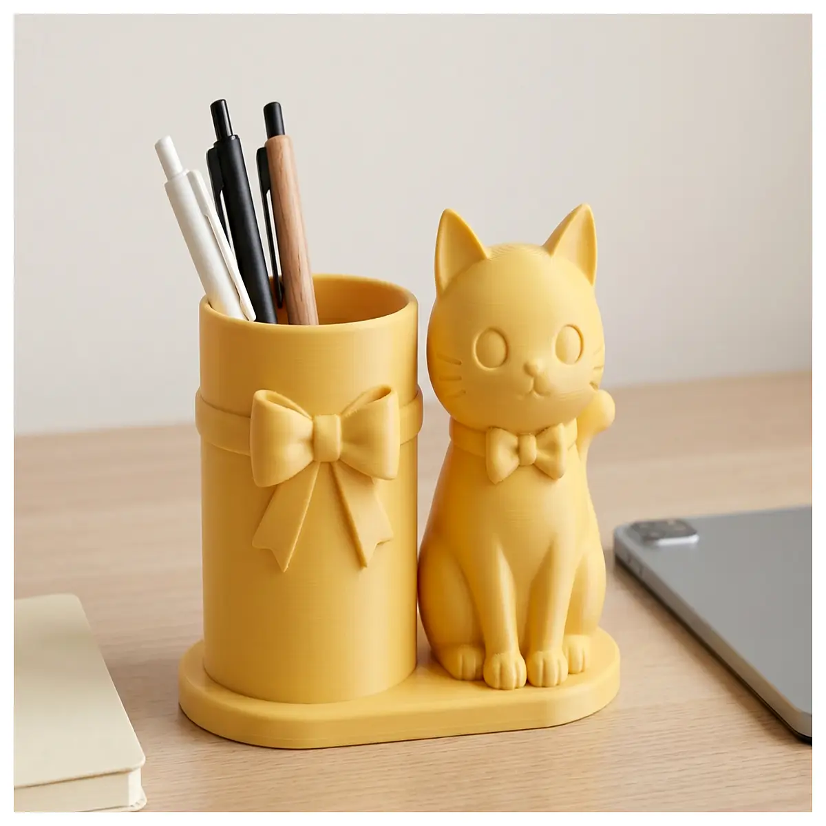 cute cat bowknot storage bucket organizer for desk makeup brushes hair accessories craft supplies room decor