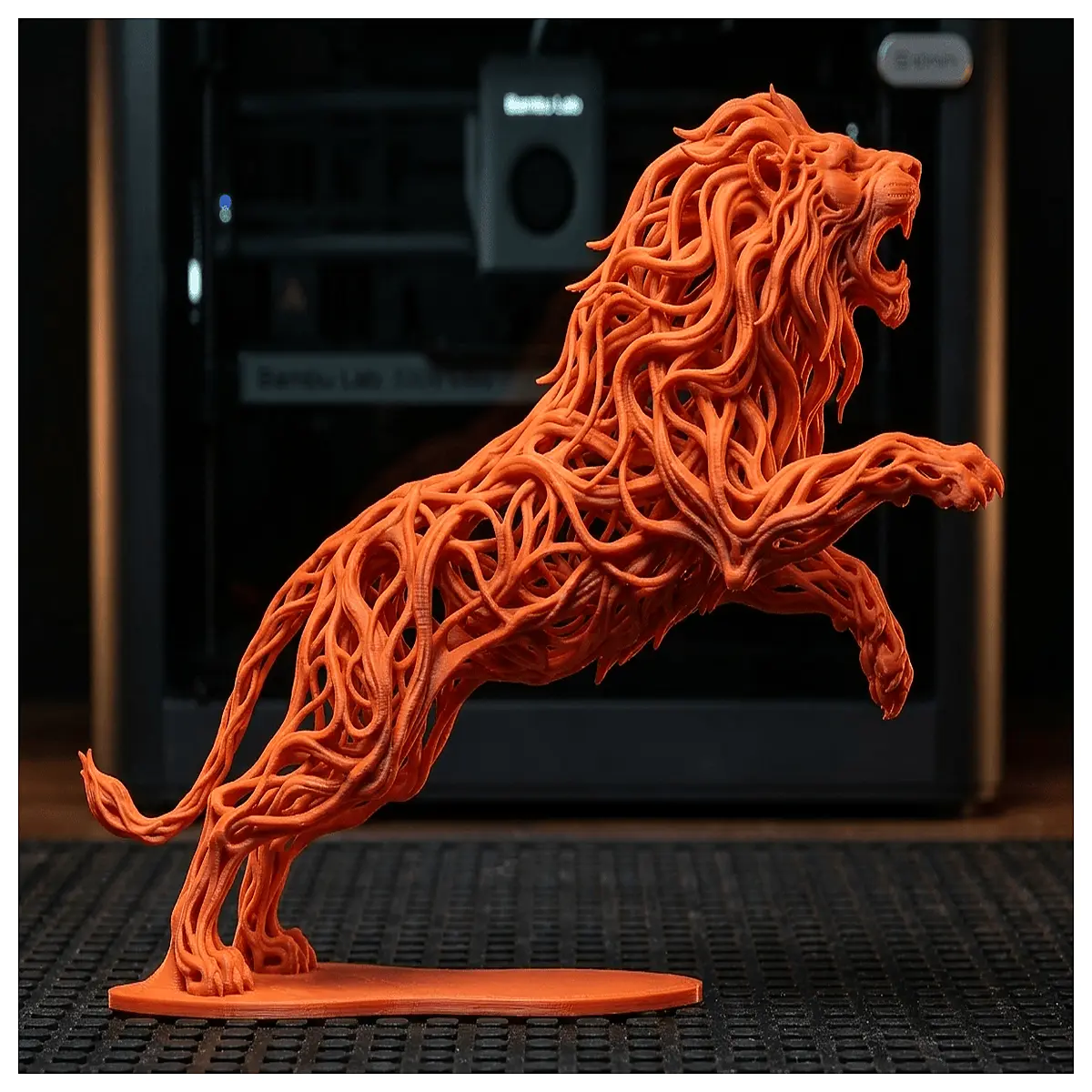 aggressive wireframe jumping lion statue modern abstract metal sculpture for garden patio decor fierce animal art piece