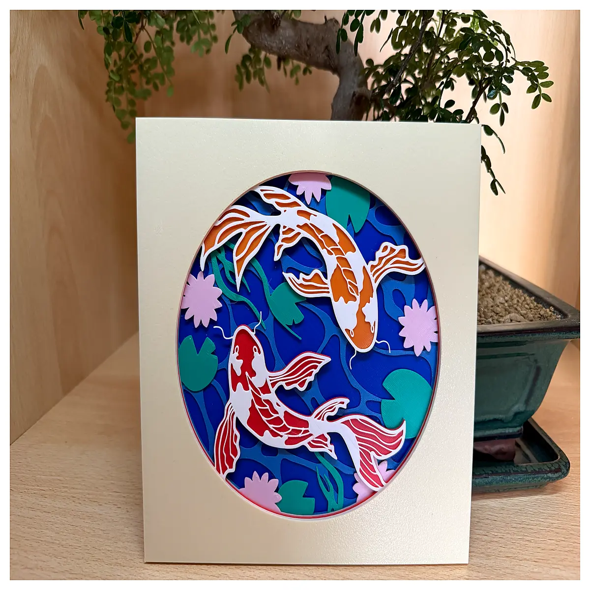 koi pond silhouette shadow box art custom fish tank glass frame decor aquarium background silhouette fishermen