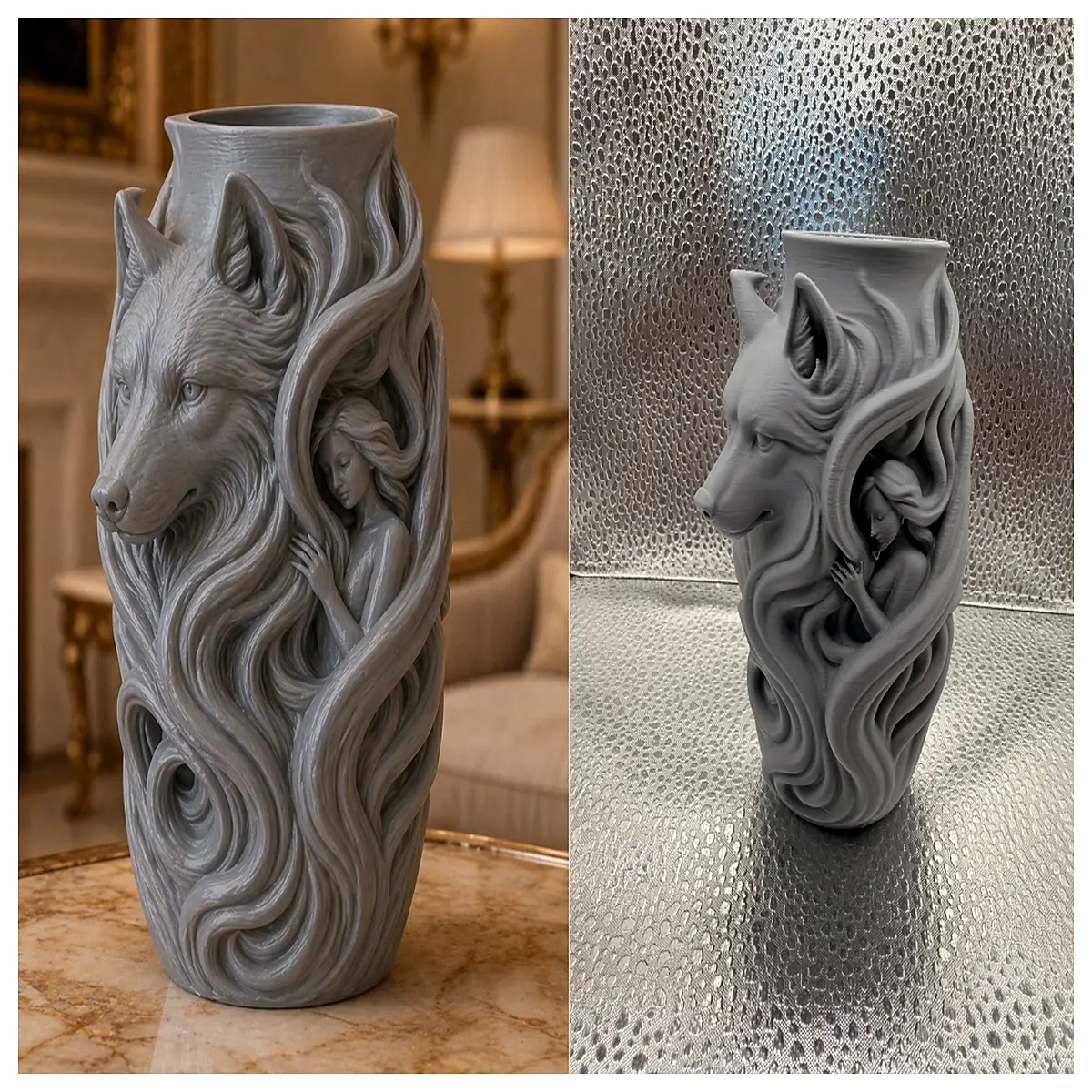 forest wolf spirit vase mystical nature decor fantasy animal sculpture home ornament