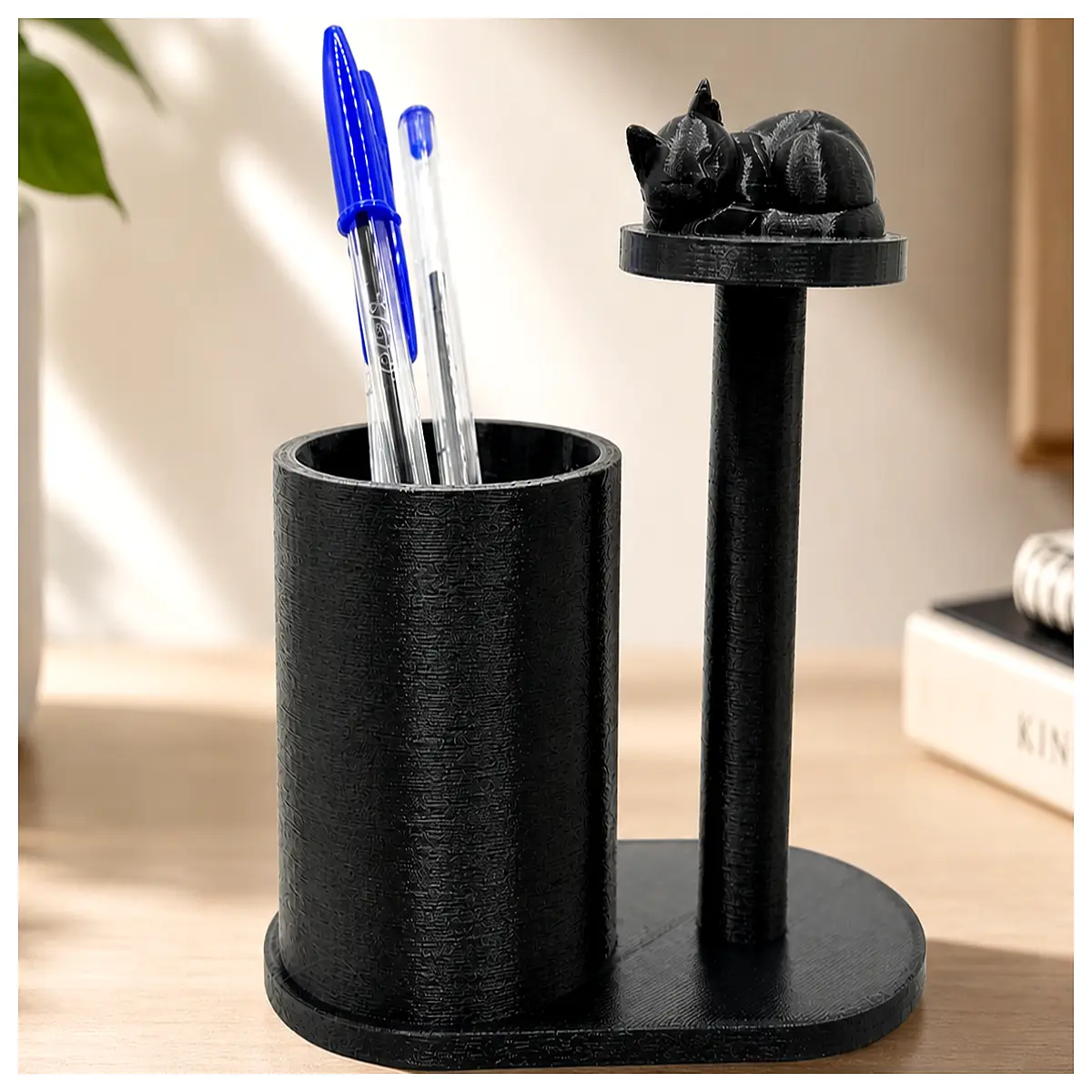 cute cat tower pen holder desk organizer for home office sleepy cat figurine stationery storage