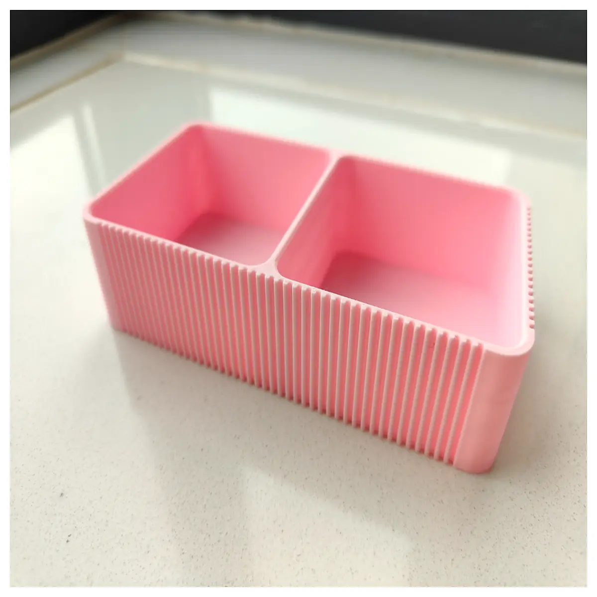 double compartment plastic organizer bin for desk drawer storage