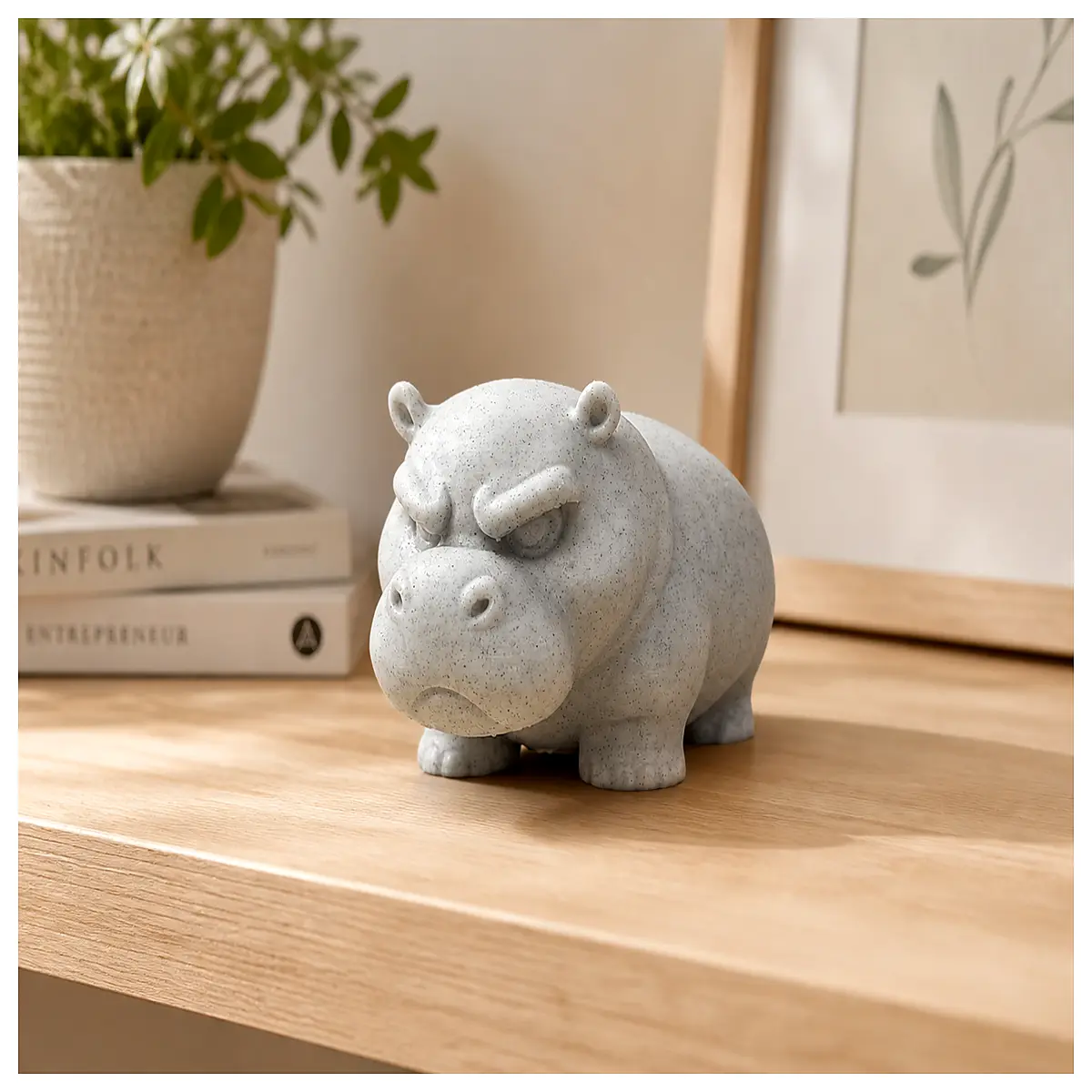 angry hippo statue funny animal decor for home office shelf art