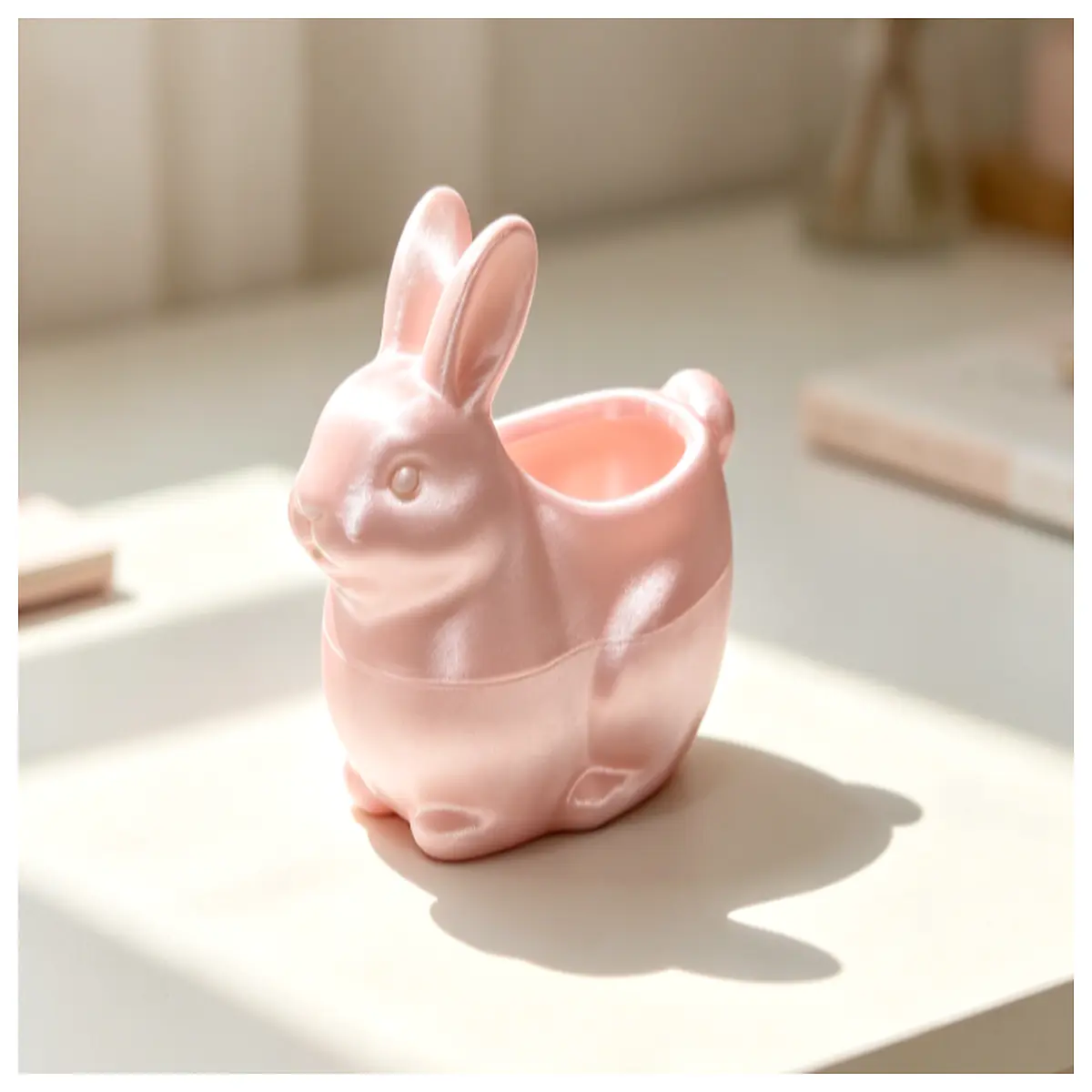 cute rabbit figurine desk organizer with storage compartments for pens and makeup