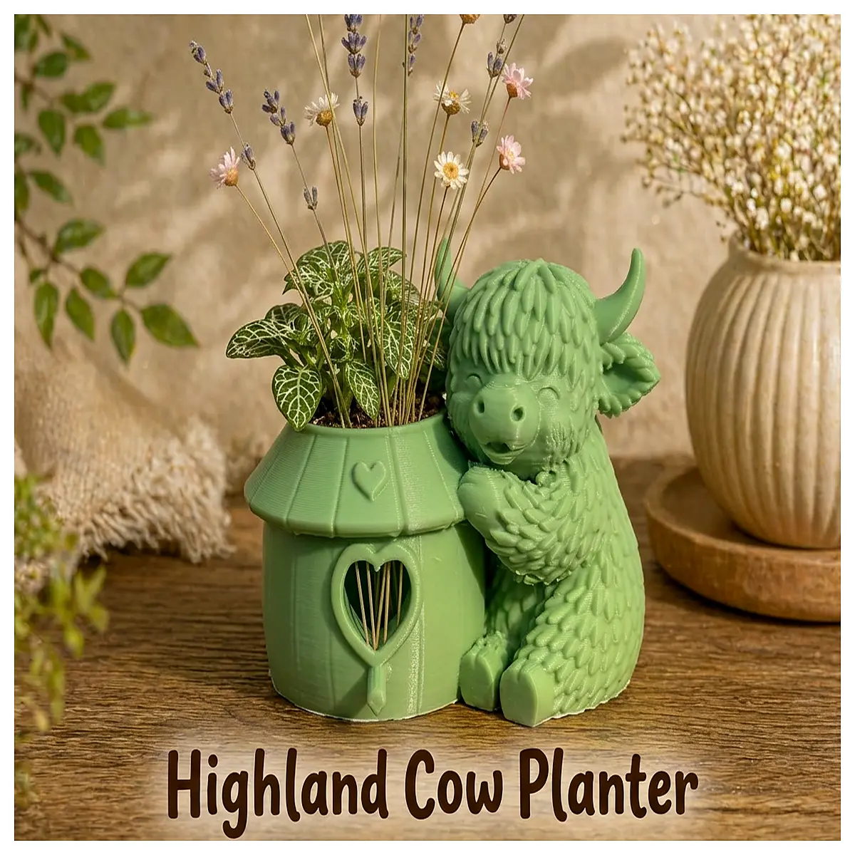 rustic highland cow birdhouse planter garden decor outdoor animal statue flower pot