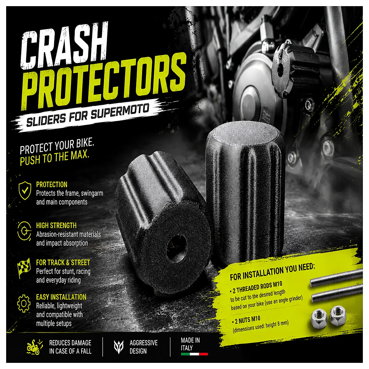 motorcycle crash pads sliders for fairing protection racing track day duty impact absorption