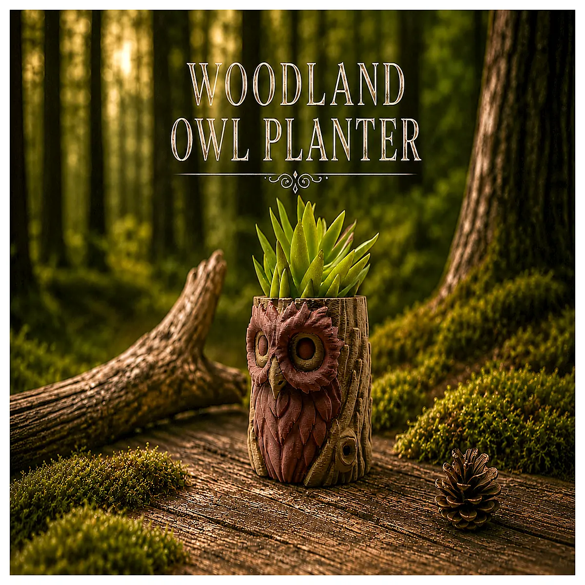 rustic wooden planter box for woodland owl decor two tone garden pot outdoor plant container