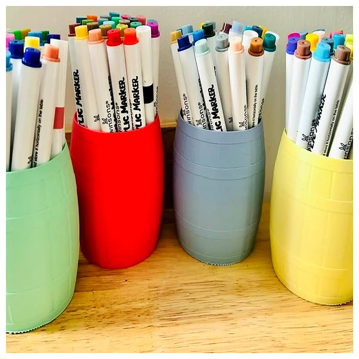 wooden desk organizer pen holder cylindrical container for office supplies