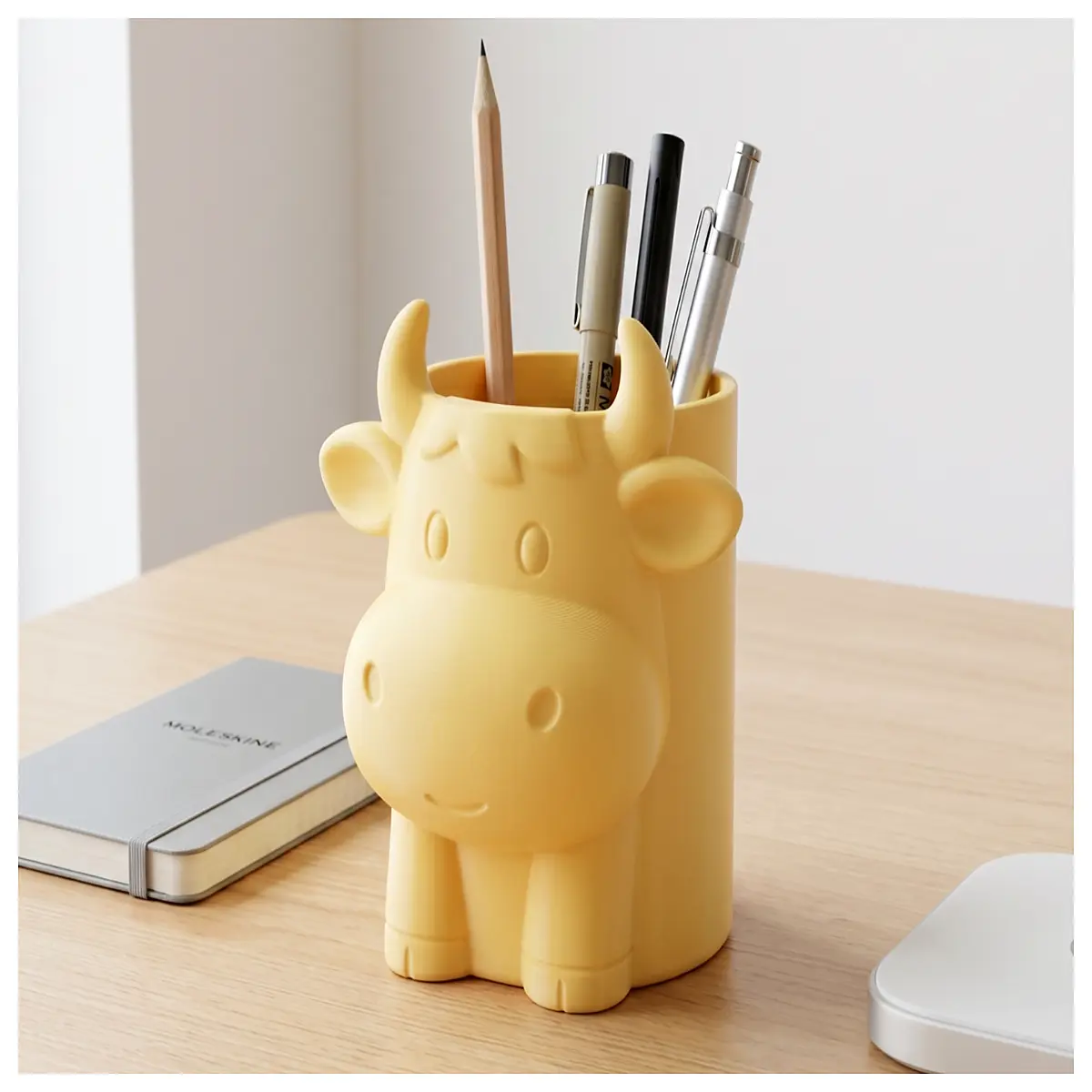 cute cow desk organizer pen holder stationery storage box for kids office supplies