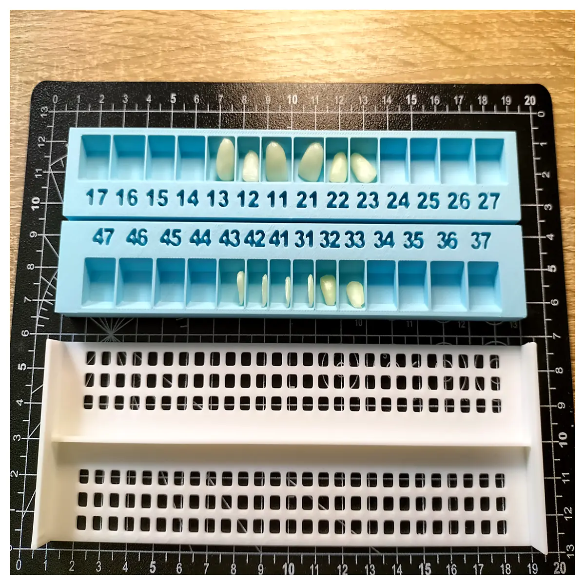 dental impression tray with tooth diagram for sorting and mailing orthodontic aligners