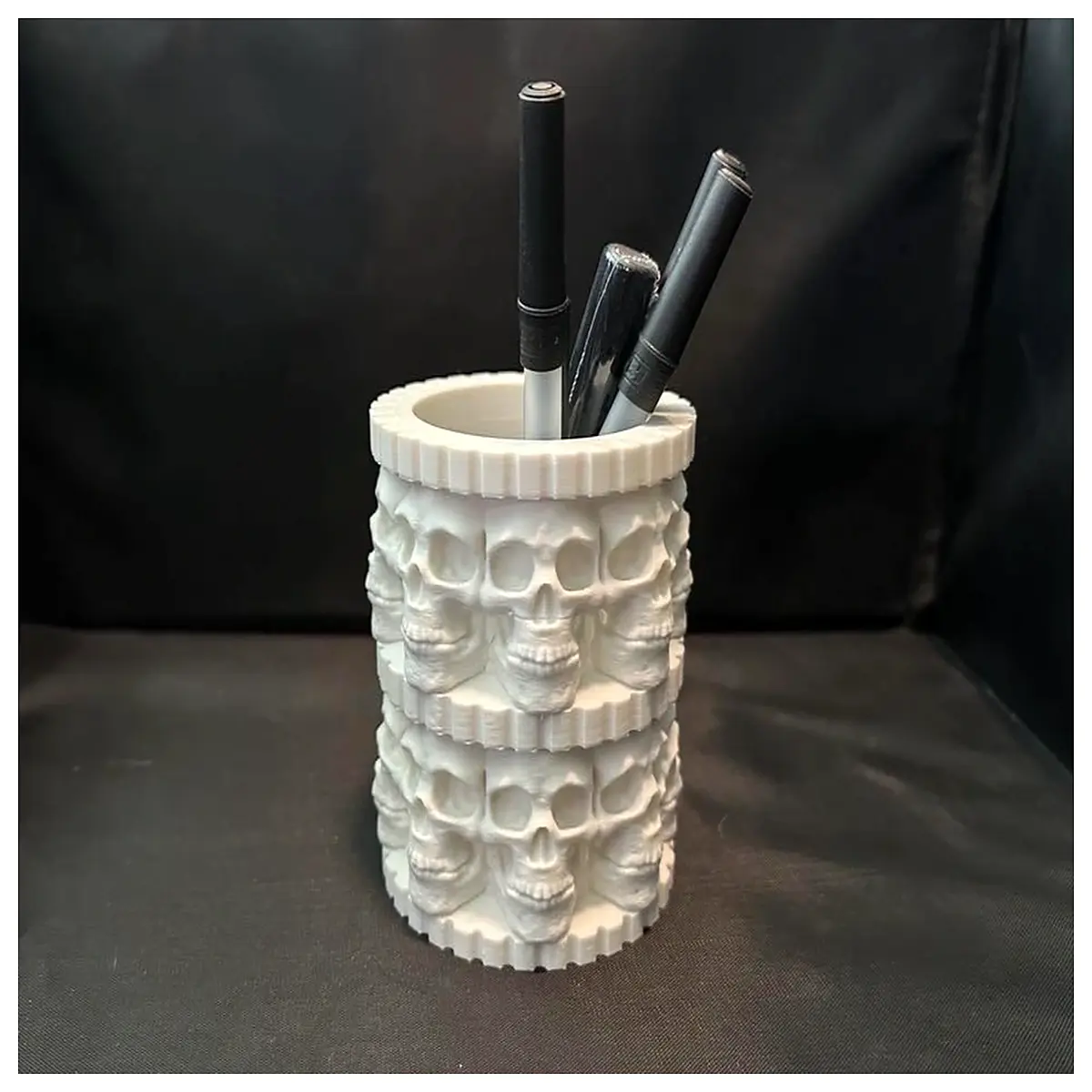 gothic skull pen holder desk organizer macabre aesthetic stationery storage spooky office decor