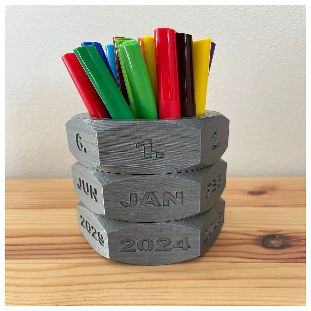 wooden nut pencil holder desk organizer with calendar 2024 office supplies teacher