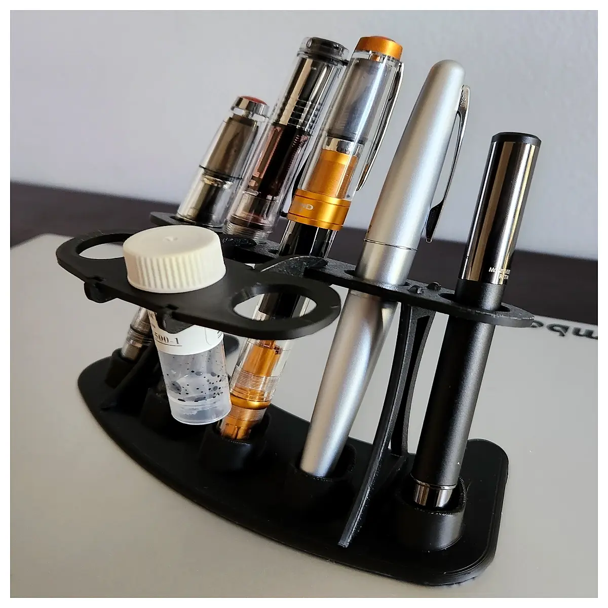 5 pen holder with 3 ink bottle slots organizer desktop storage for fountain pens refillable cartridges