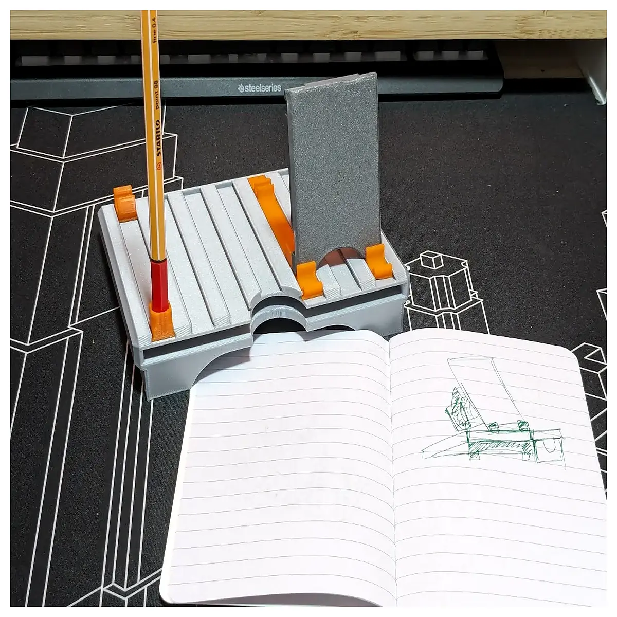 portable phone with pen holder and a6 notebook desktop organizer hot swap multi functional desk accessory for office home workspace