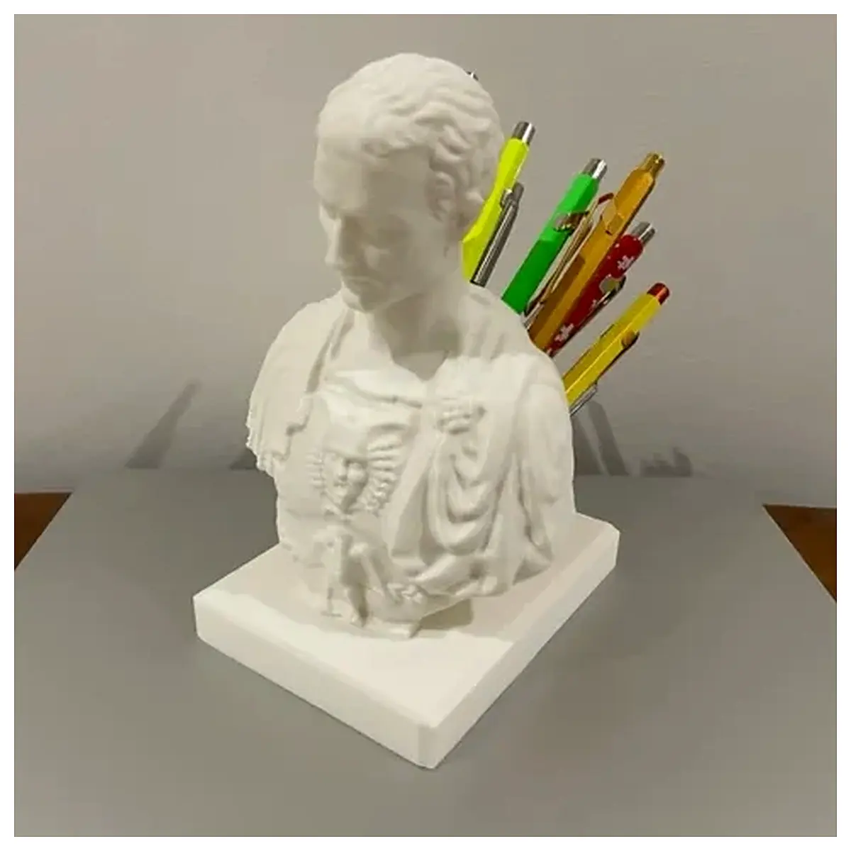 mini caesar statue desk organizer pencil holder vintage roman emperor office decor history lovers