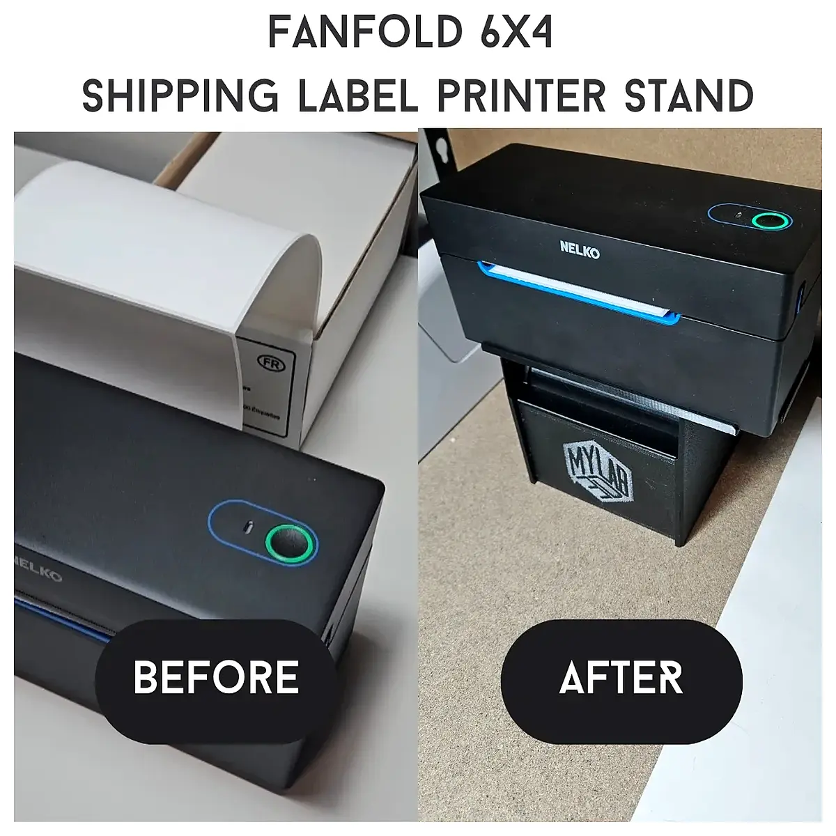 6x4 thermal label printer holder mount for folding shipping box courier postage sticker dispenser organizer desktop