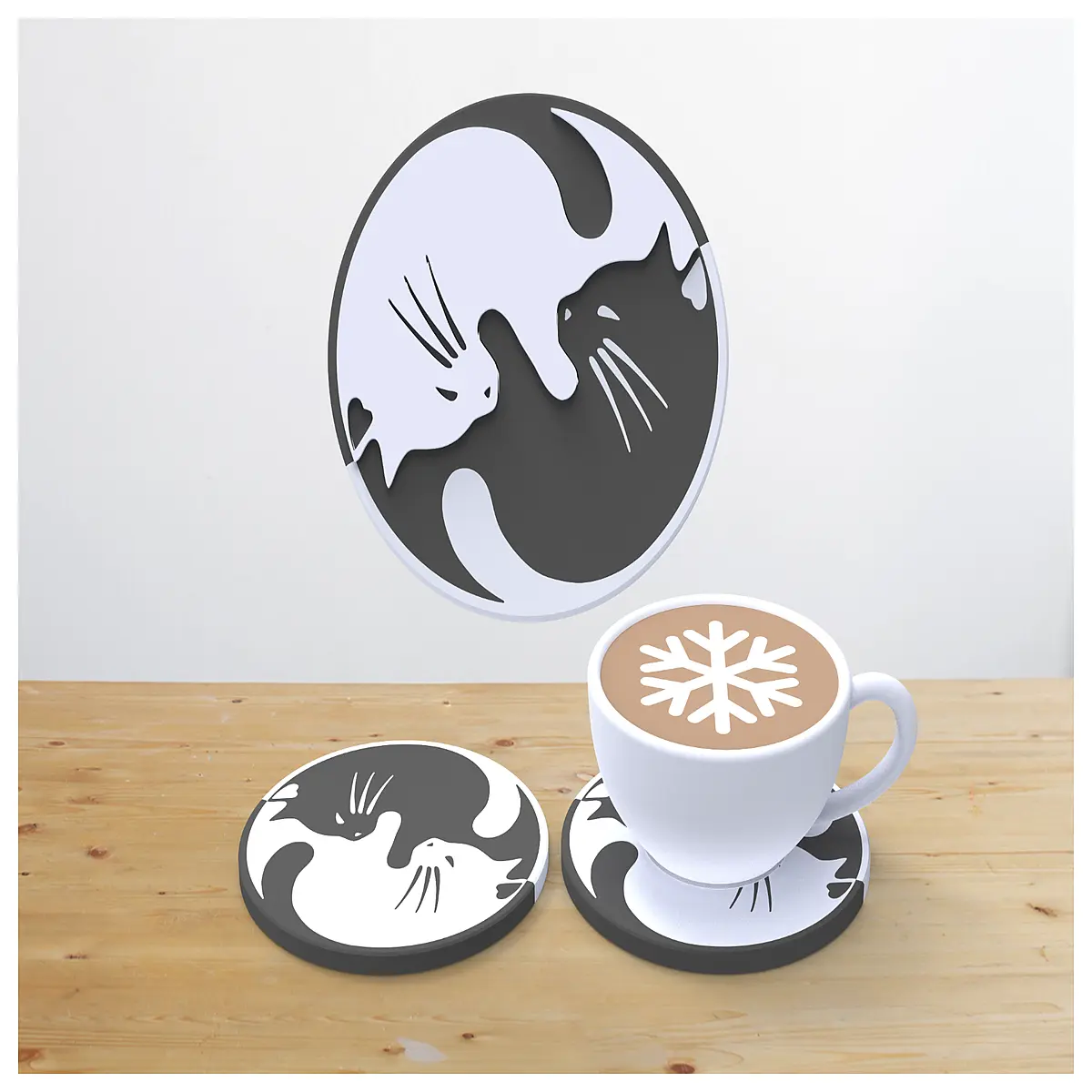 cute twin cat coasters set double sided silicone non slip coffee mug mat home decor cat lovers