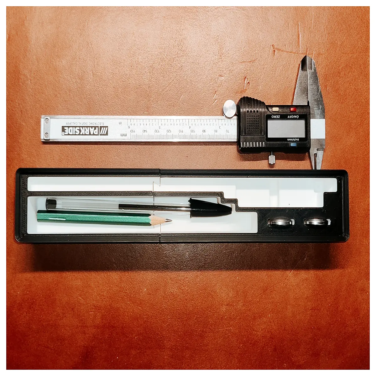 gridfinity organizer bin for calipers batteries 1x6 storage desktop tidy parts