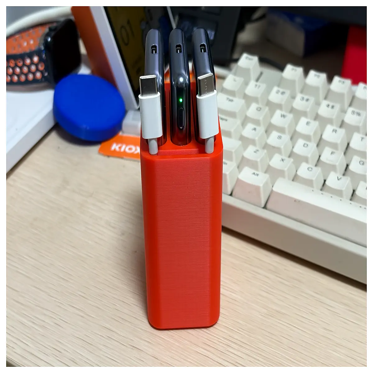 ultra thin power bank with triple phone holder portable charger for multiple devices compact travel accessory