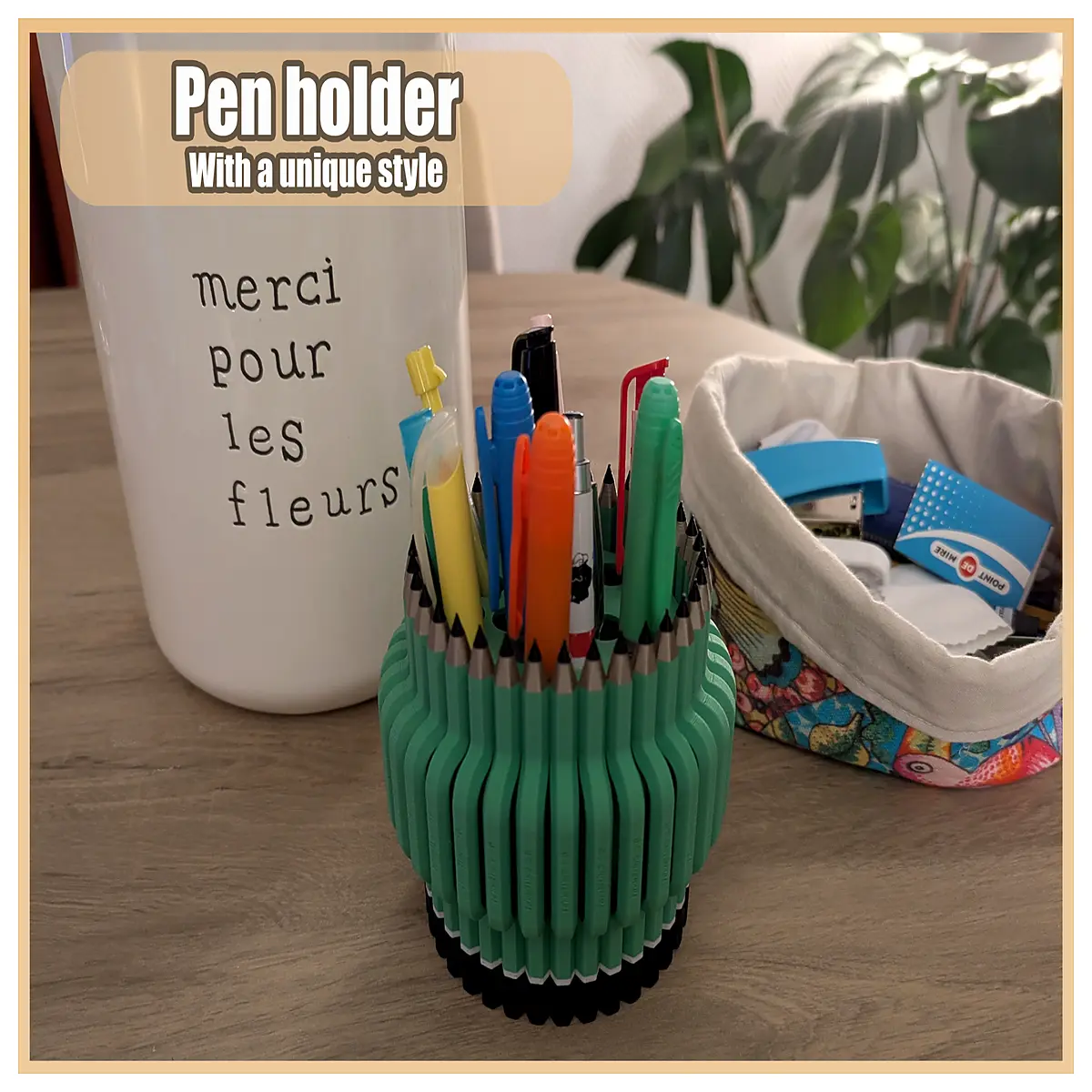 wooden pencil holder desk organizer with pen cup cute stationery storage for home office desktop accessories