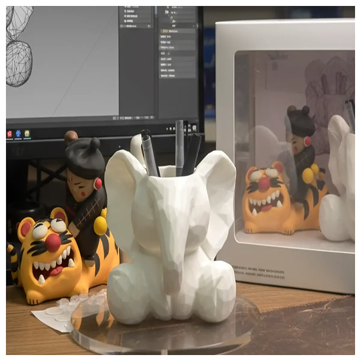 low poly elephant pen holder minimalist desk organizer office supplies cute animal stationery storage container