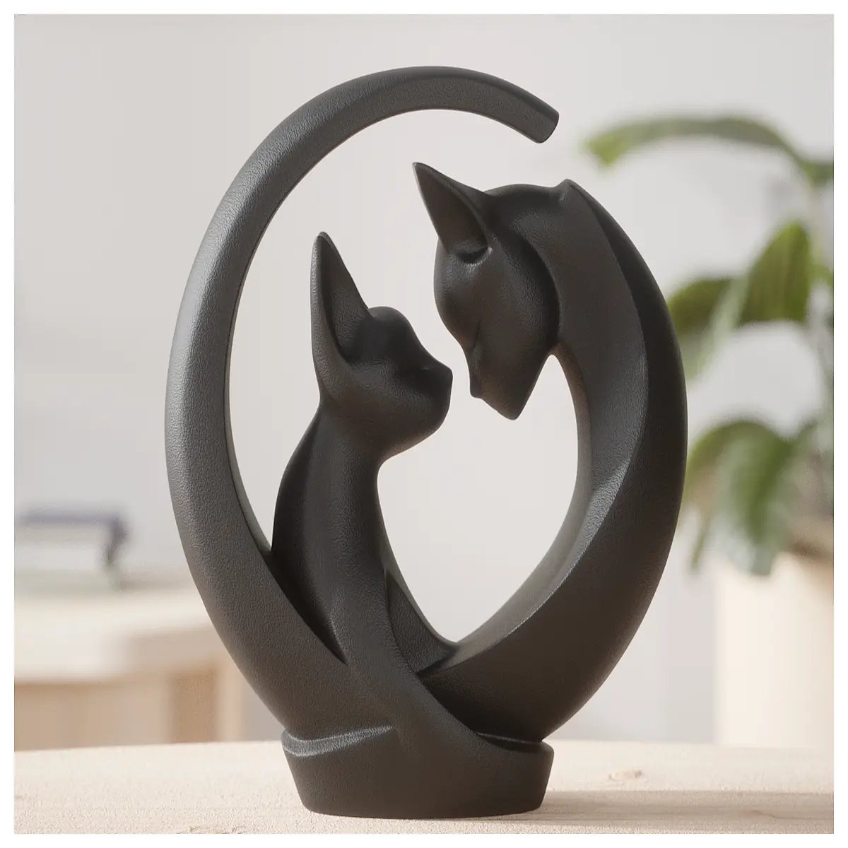 crescent moon cat statue resin figurine home decor shelf ornament elegant sculptural art piece