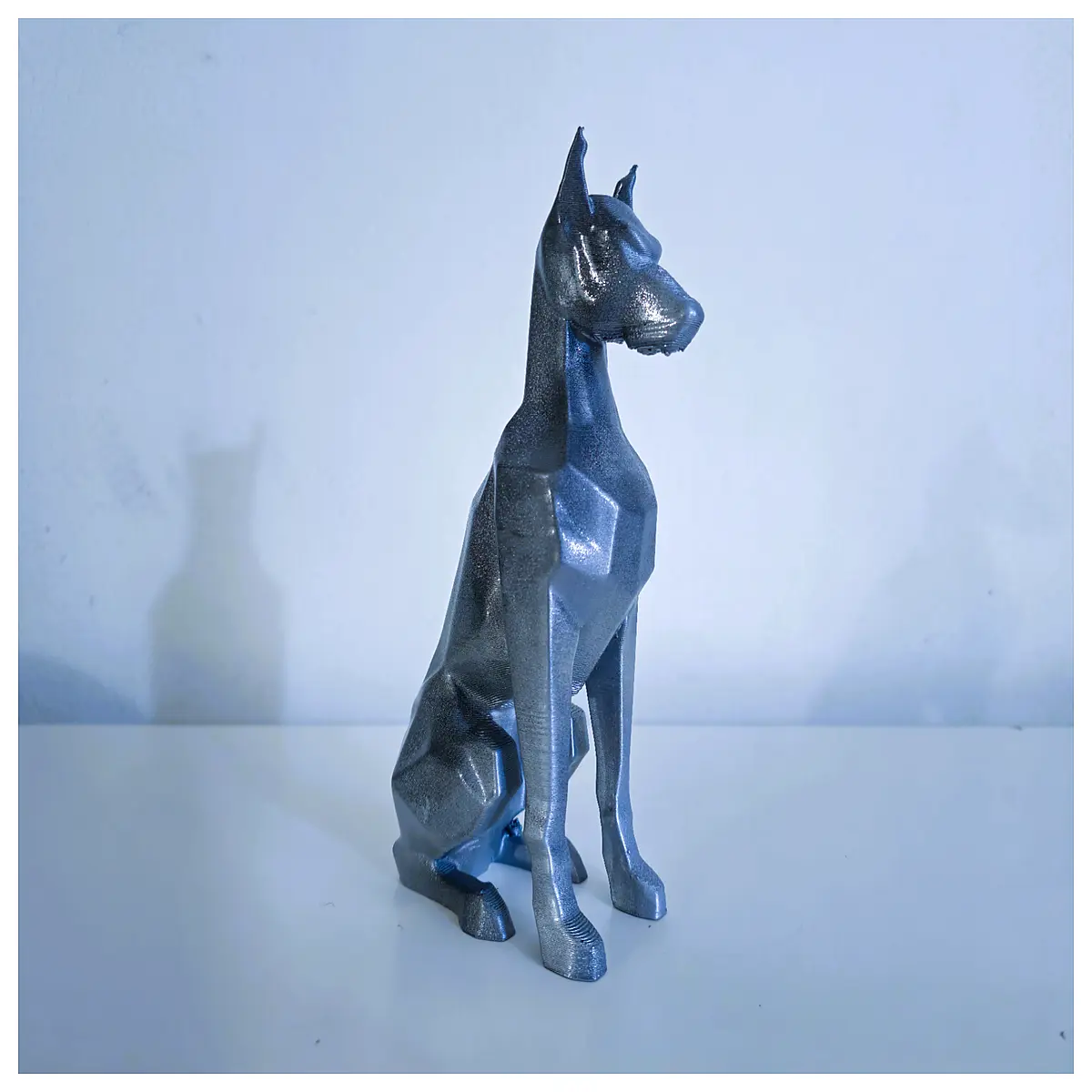 low poly sitting doberman statue resin art decor modern geometric animal sculpture for home office shelf
