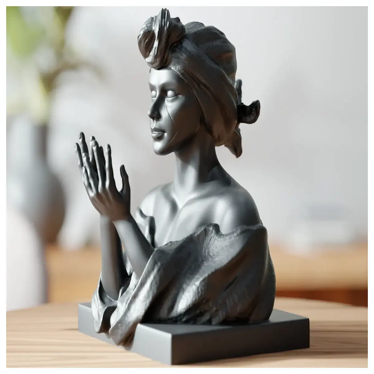 elegant headscarf girl half sculpture bust art decor home office statue figurine