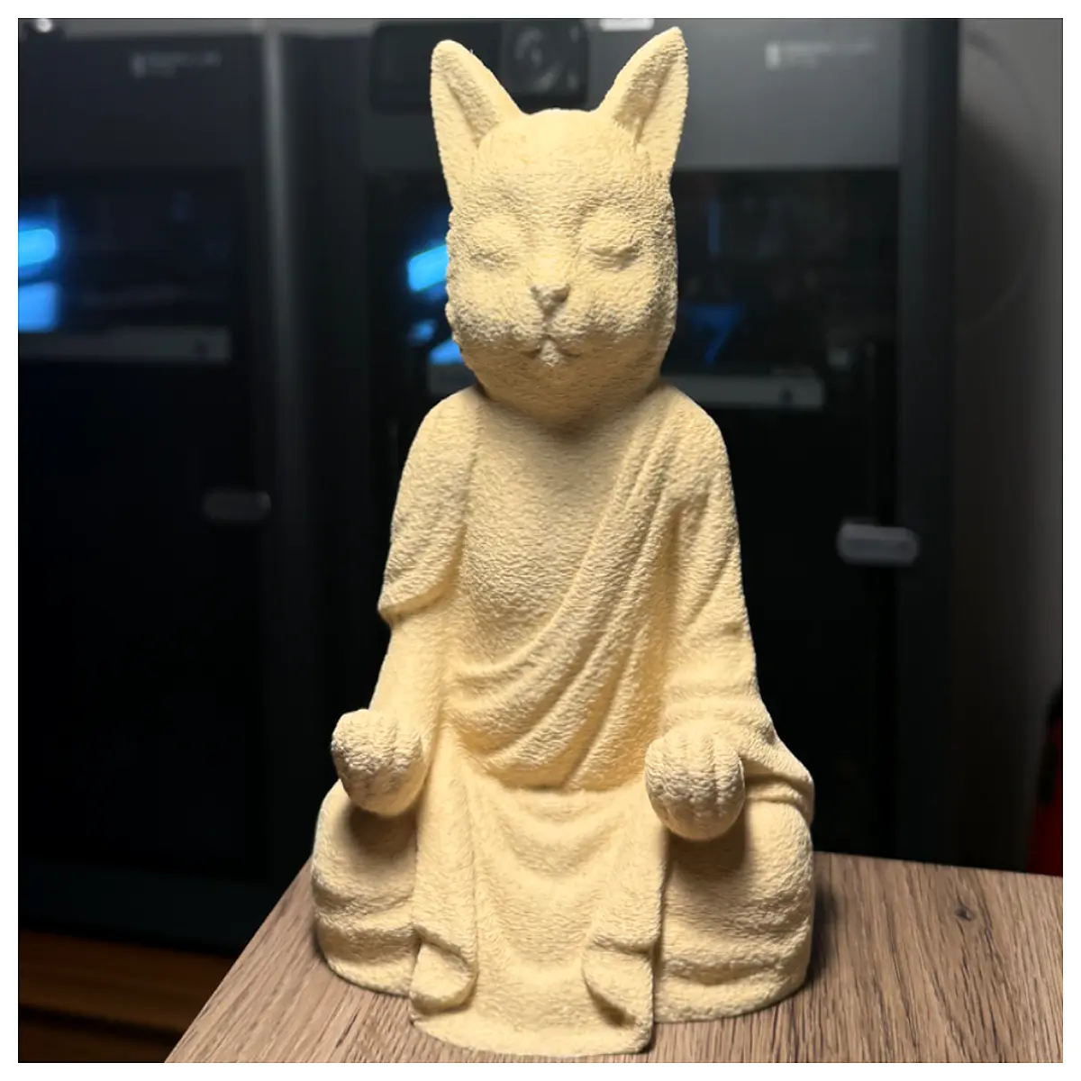 plush cat monk toy cute zen cat plushie stress relief animal pillow soft cuddly cat figurine whimsical cat statue decorative plush cat calming cat toy