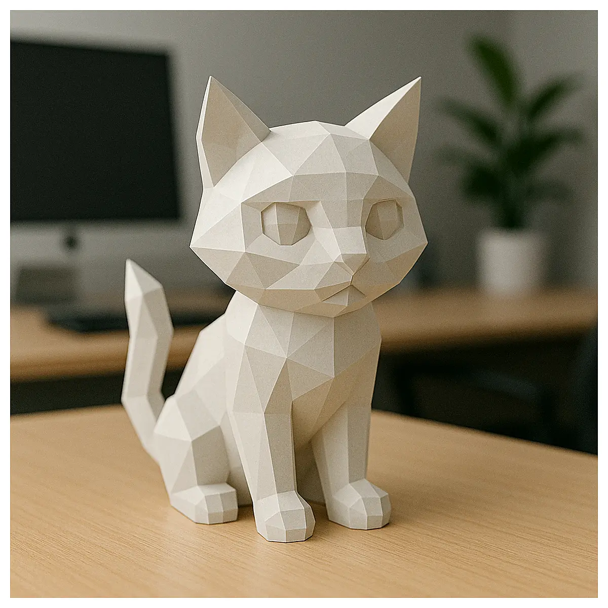 low poly cat figurine download cute geometric animal decor resin print mesh
