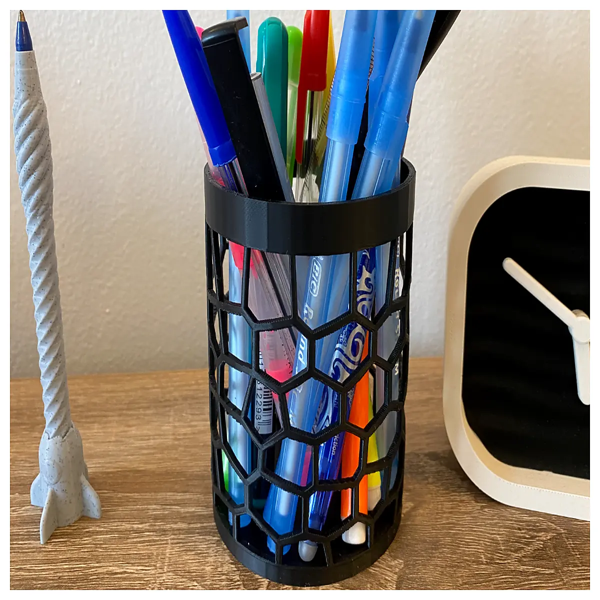 voronoi pencil holder desk organizer modern geometric wood office supplies storage desktop accessory