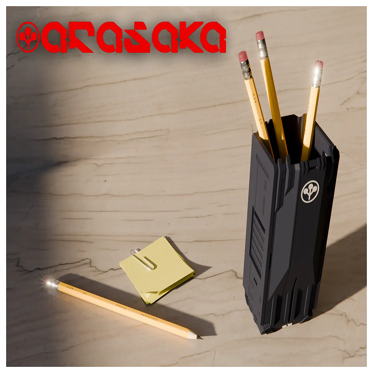 arasaka tower desk organizer pen holder sci fi office decor gadget cool stationery storage