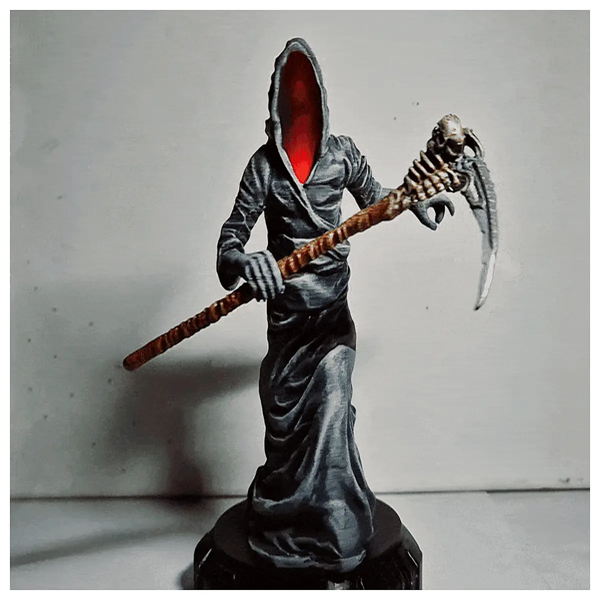 hunting grim scythe prop cosplay accessory with rgb night ambient glow for halloween party decor spooky room setup