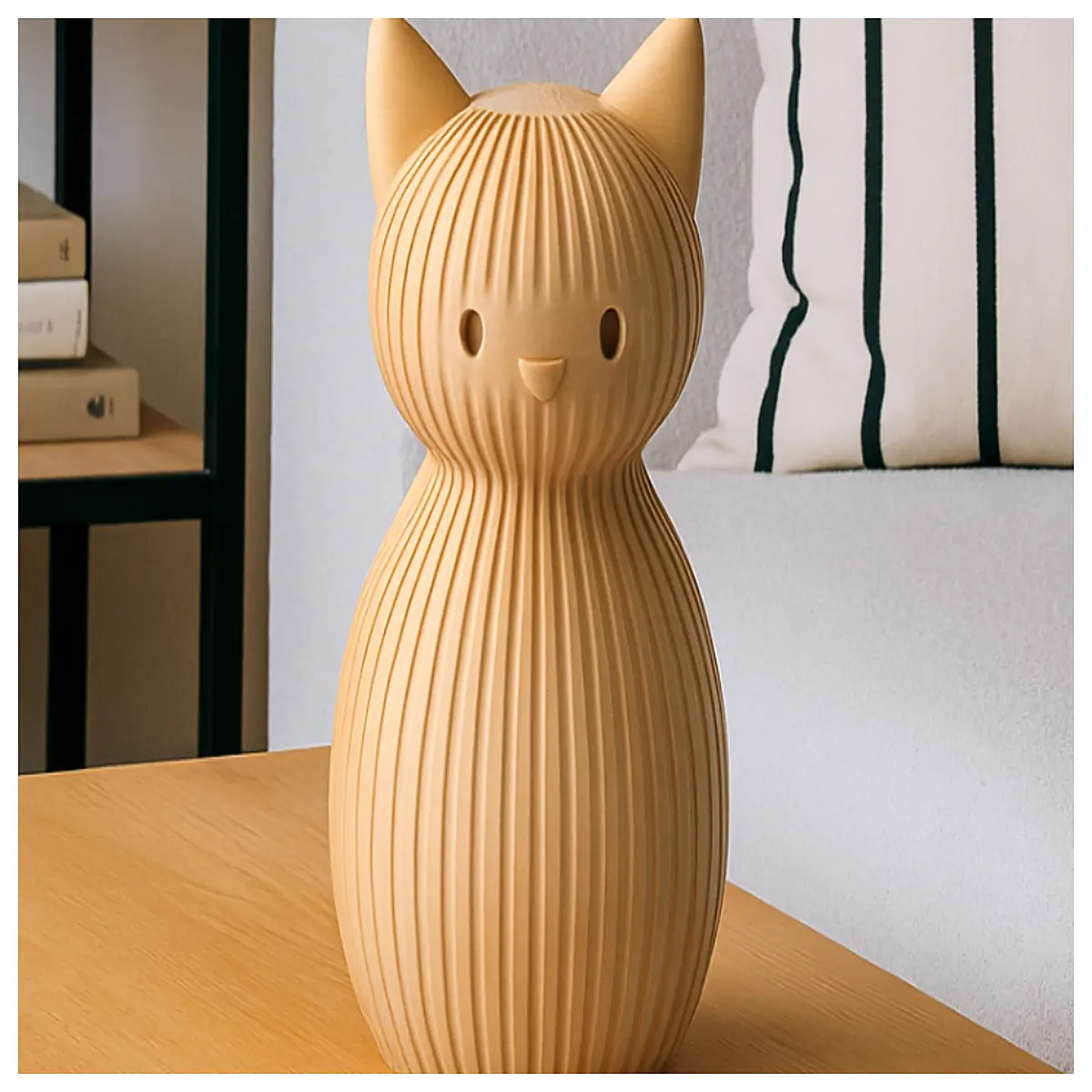 scandinavian minimalist cat sculpture ribbed texture home decor modern art figurine living room shelf accent piece