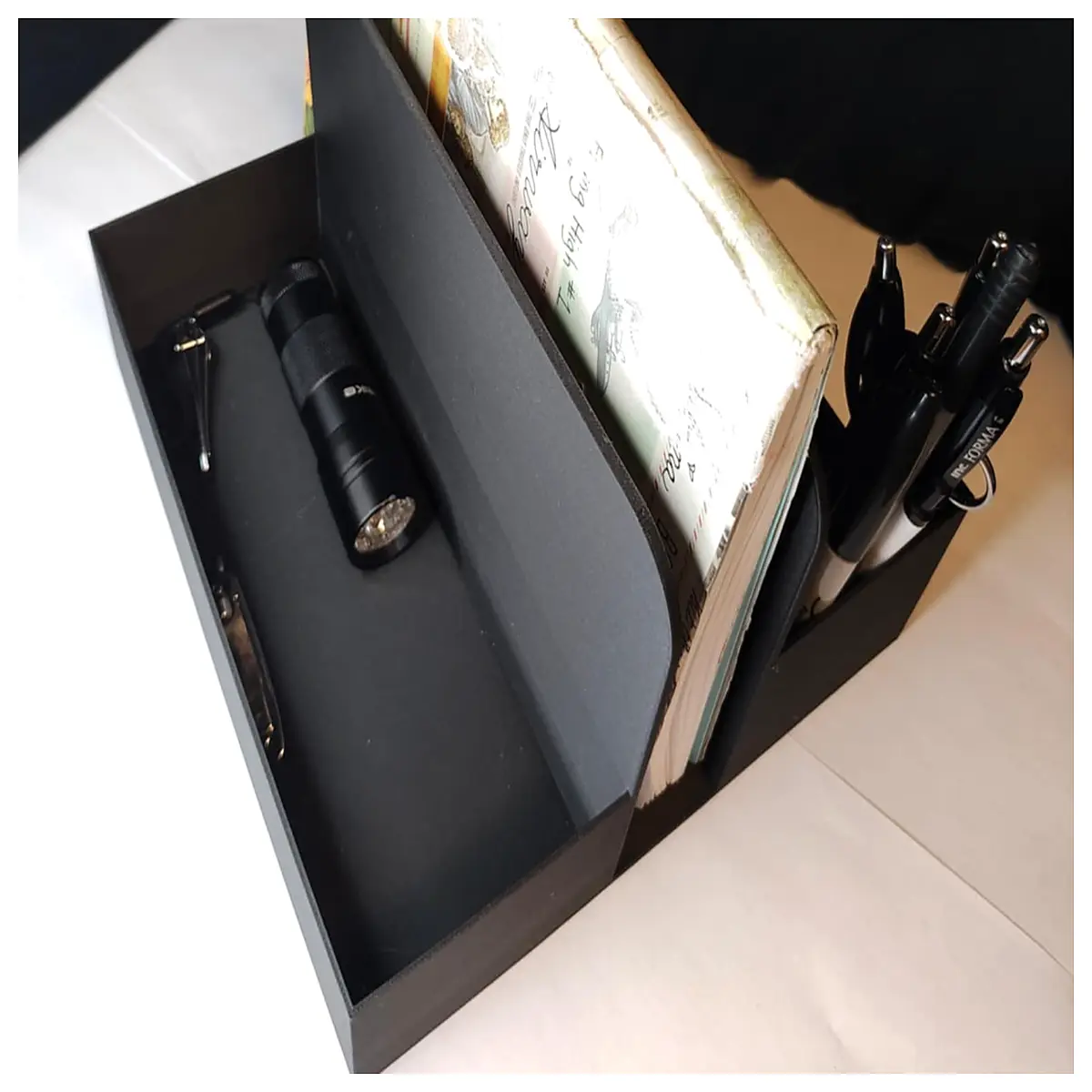 minimalist desk organizer with monogram center grid stylish office supplies storage personalized desktop caddy aesthetic workspace organizer for pens