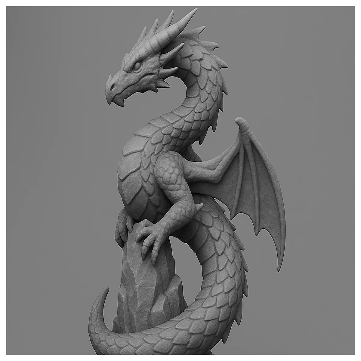 fantasy dragon statue guarding rocky tower garden ornament outdoor decor mythical creature sculpture home accent piece