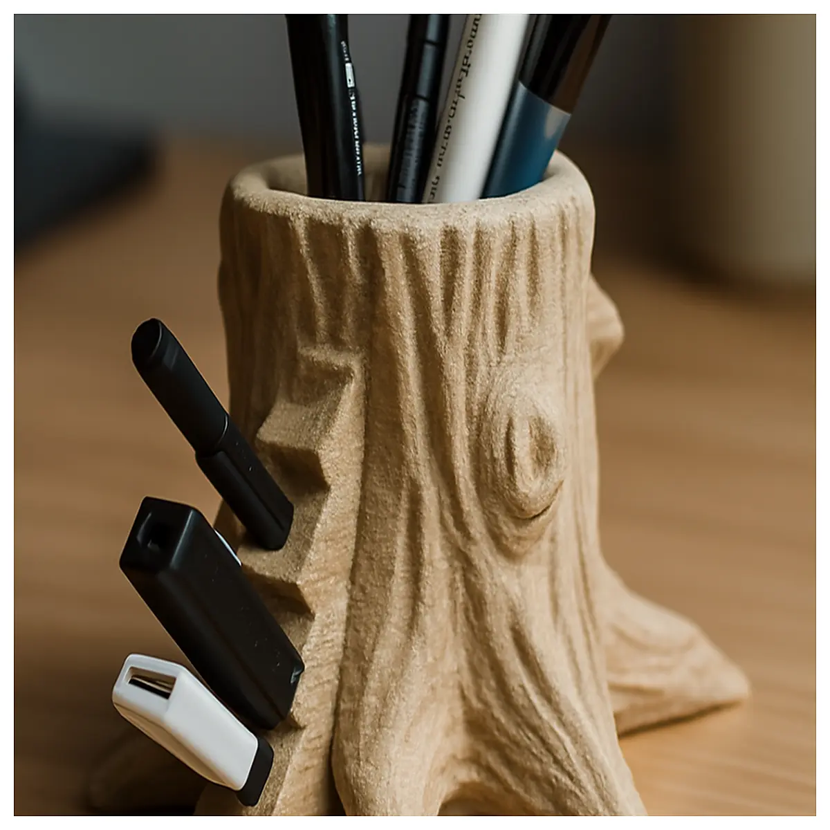 rustic wood desk organizer with compartments natural timber storage box for office supplies eco friendly wooden caddy for pens and accessories