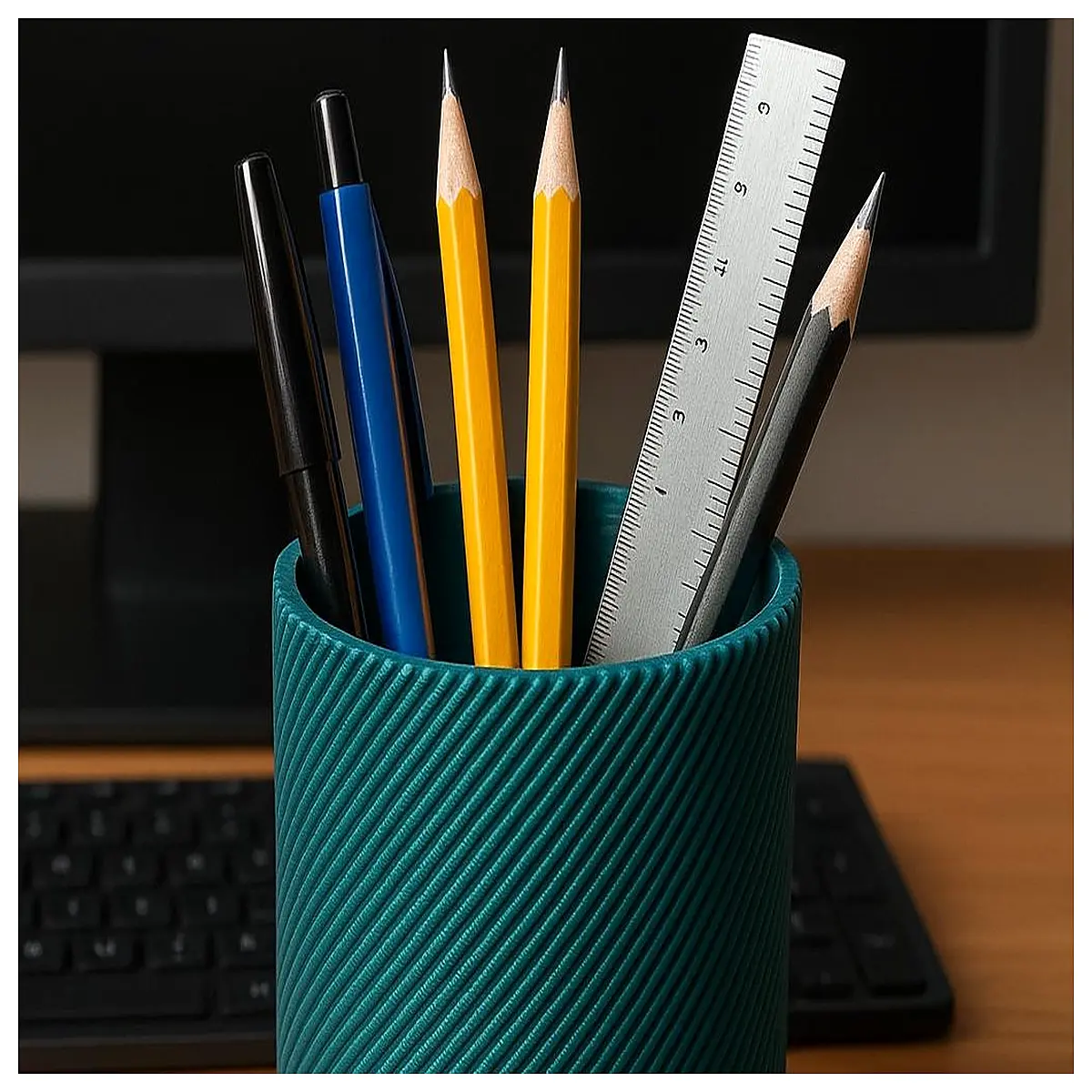 designer ribbed pen holder desk organizer modern minimalist office supplies stationery cup for writing utensils
