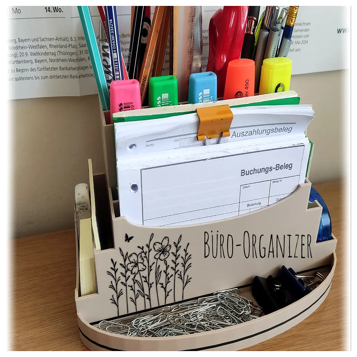 desk organizer with compartments for pens sticky notes and office supplies desktop storage box for home office cable management holder multi functiona
