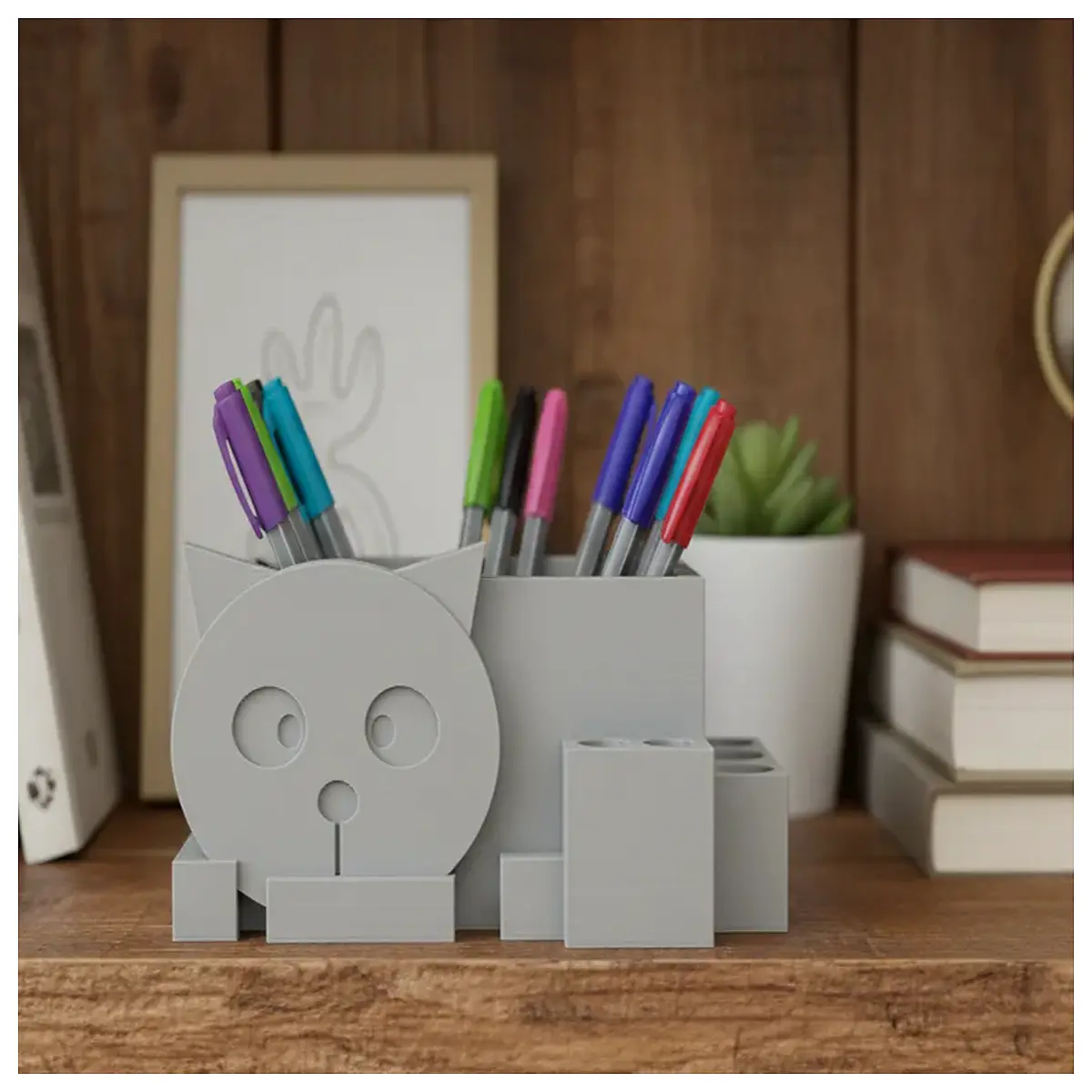 cute lazy cat desk organizer pen holder animal stationery storage box for office home school supplies decoration
