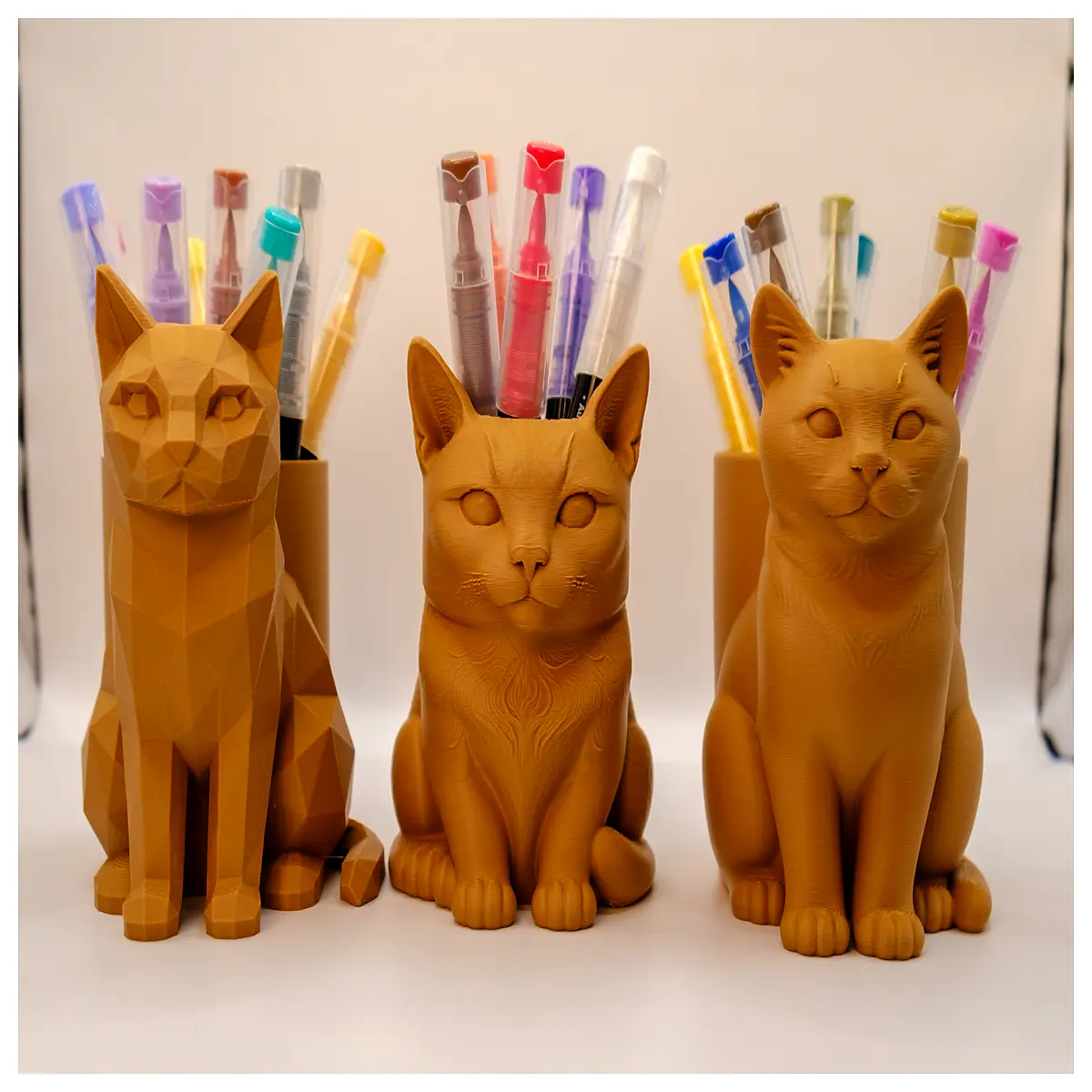 cute cat desk organizer pen holder cat statue stationery storage for home office