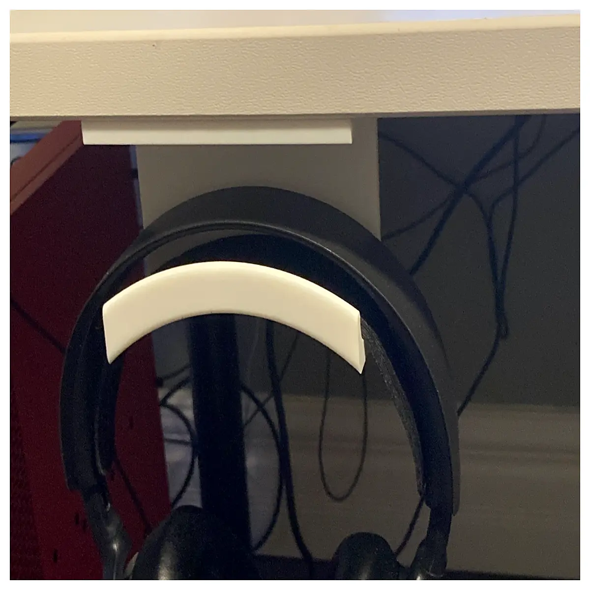under desk headphone mount with large screw holes for duty headphones