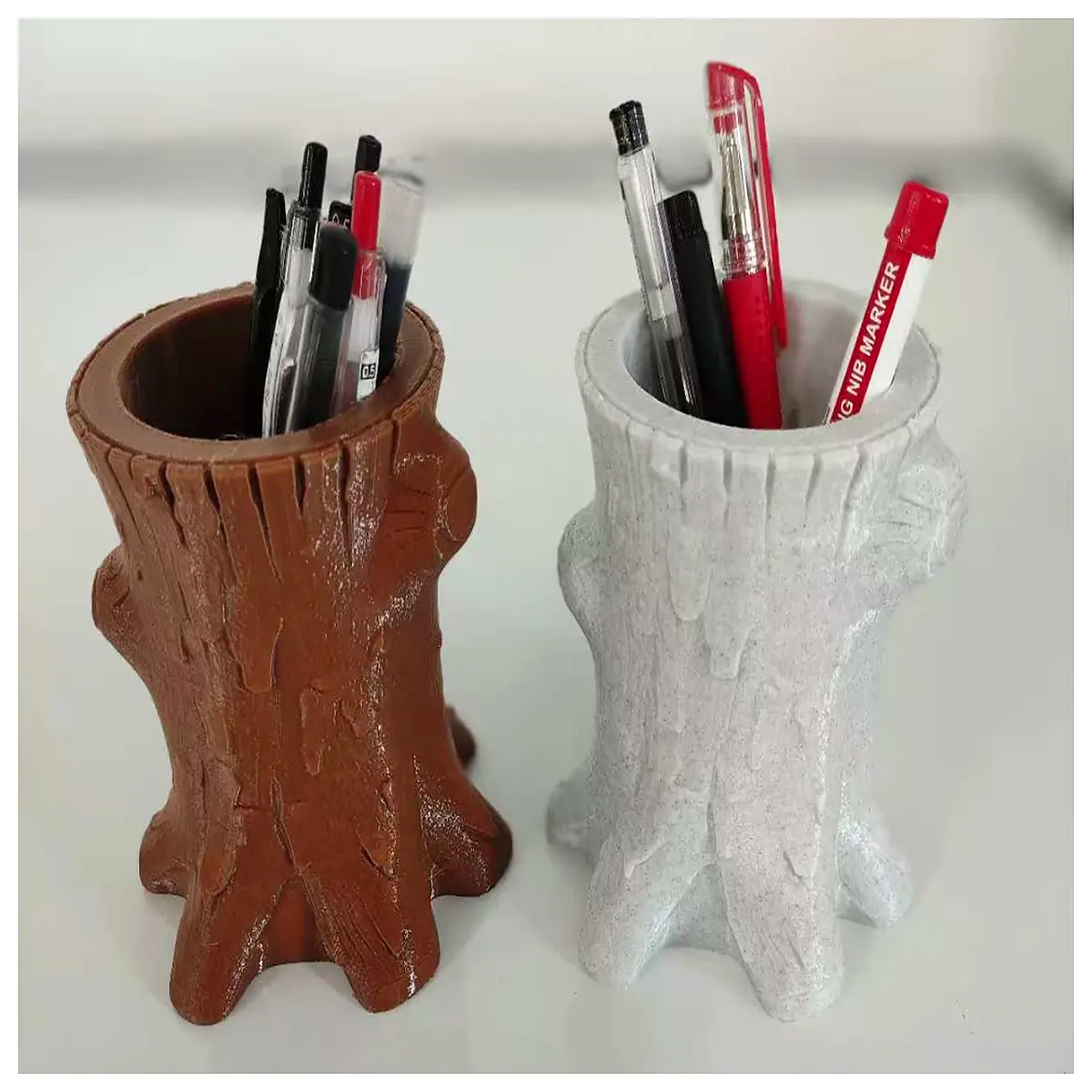 wooden desk organizer tree stump pencil holder rustic nature style office supply storage container for pens brushes