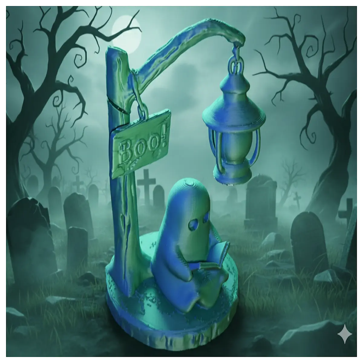 halloween reading ghost with lantern decoration spooky book lover gift haunted library prop