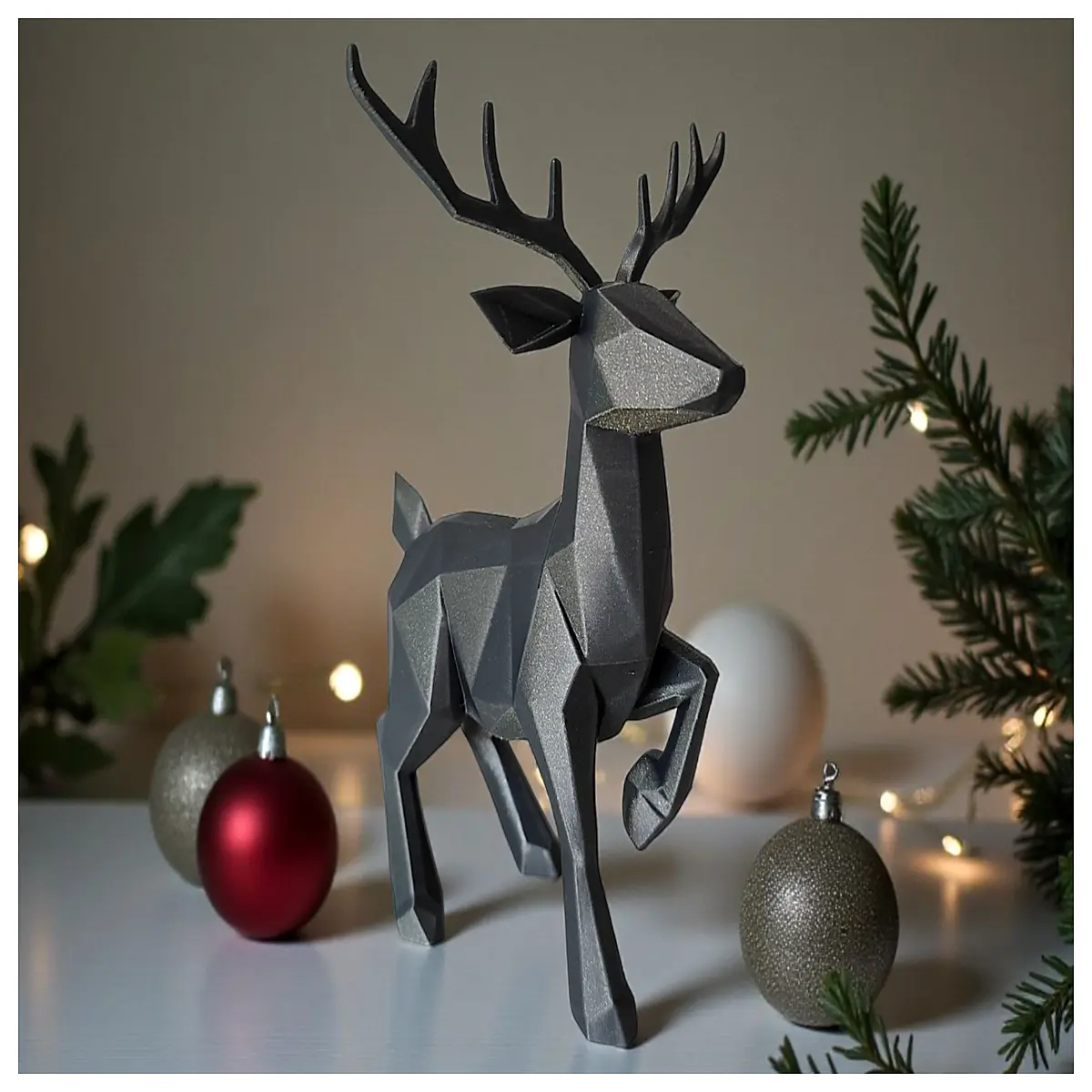 minimalist low poly reindeer christmas decor geometric deer wall art modern holiday home decoration style animal figurine festive living room accent p