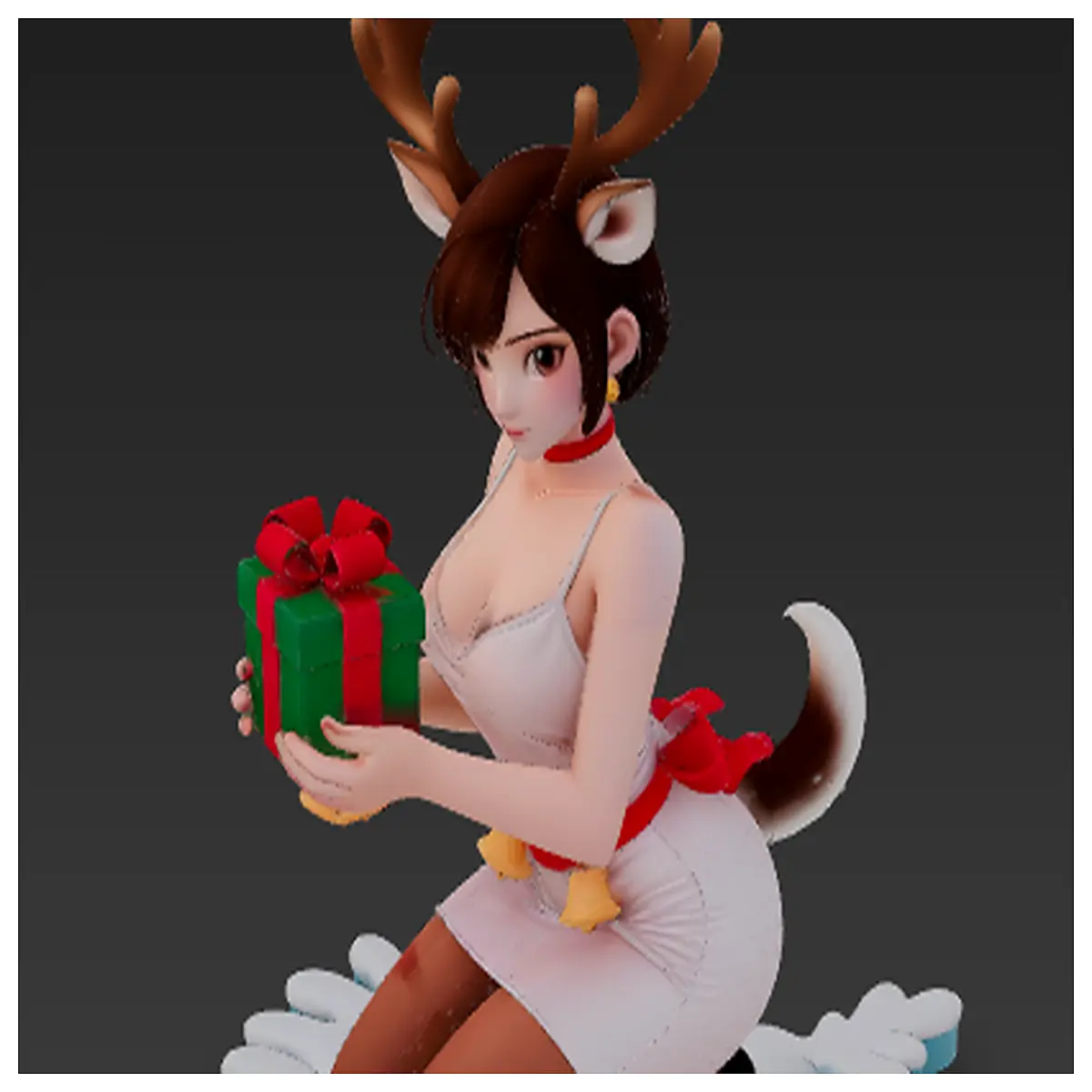 sculpture vol9 reindeer girl holding christmas gift box resin art figure collectible holiday decor