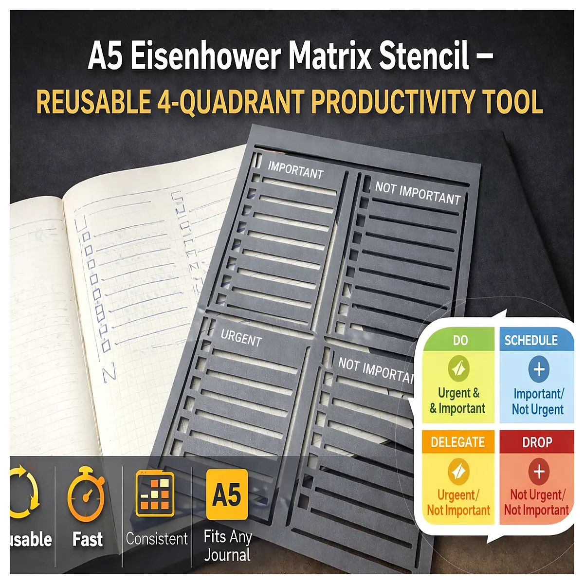 eisenhower matrix planner a5 template priority quadrant organizer time management tool productivity journal urgent important task tracker daily schedu