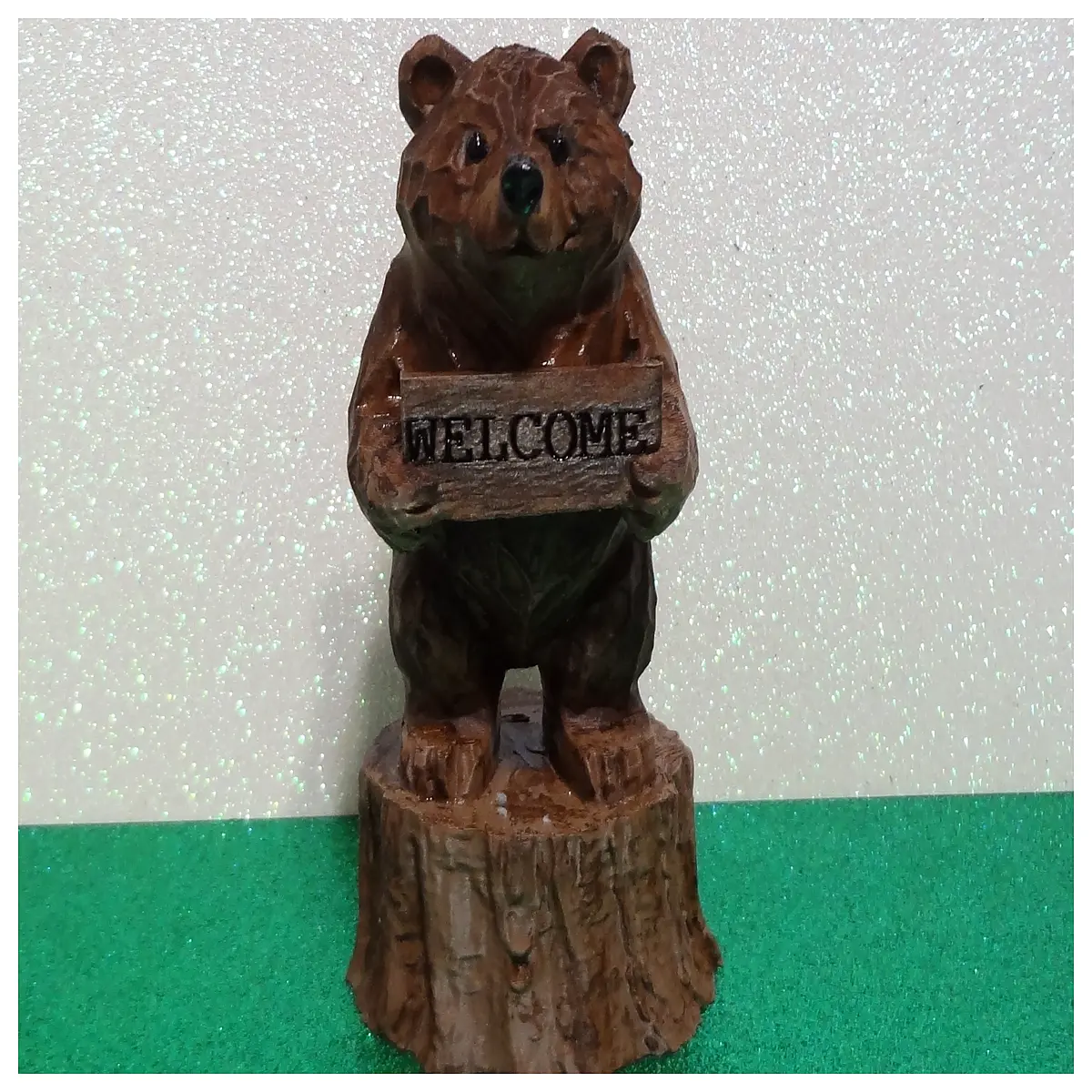 welcome bear wood carving tree trunk door decor rustic home entrance sign handmade wooden animal statue garden ornament
