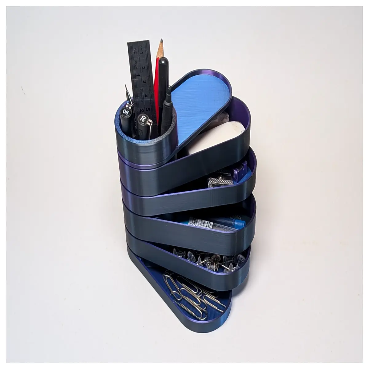 rotating desk organizer with pencil holder and storage compartments for office supplies and stationery desktop caddy