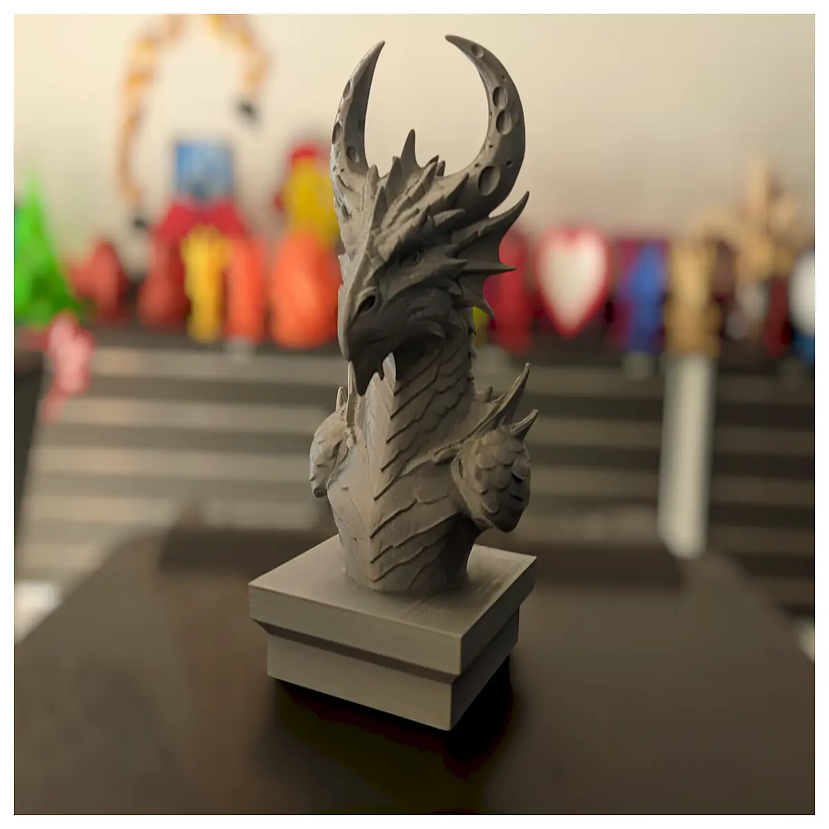 moon dragon bust statue resin figurine fantasy art decor collectible gamers